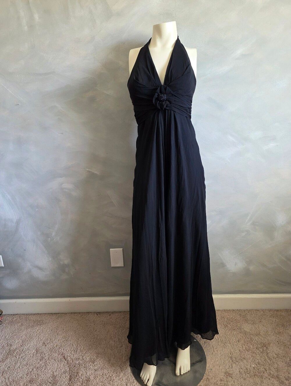 Vintage Y2K Silk Halter Flowy Full Length Formal Elegant Maxi Dress Whimsigoth 6